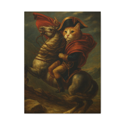 Cat Napoleon Crossing the Alps Decor, Whimsical Home Wall Art, Stretched Matte Canvas, 1 25 Inch, Cat Lover Gift, Funny Animal