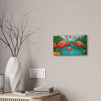 Canvas Wall Art, Tropical Flamingo Scene, Vibrant Nature Decor, Perfect for Living Room, Beach House, Birthday Gift