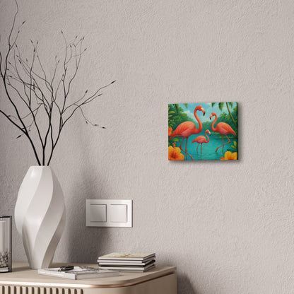 Canvas Wall Art, Tropical Flamingo Scene, Vibrant Nature Decor, Perfect for Living Room, Beach House, Birthday Gift