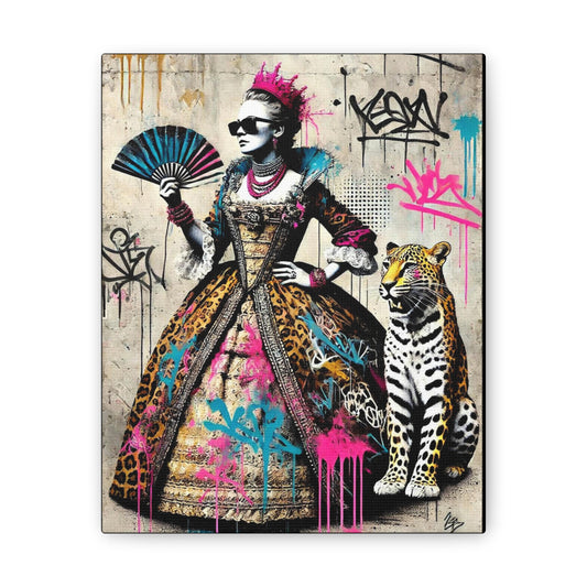 Canvas Print, Street Art Wall Decor, Graffiti Home Art, Queen with Fan, Leopard, Bohemian Decor, Urban Art Poster