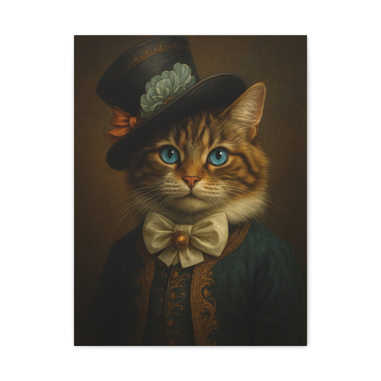 Canvas Wall Art, Whimsical Cat in Fancy Attire, Stretched Matte Canvas Print, Home Decor, Cat Lover Gift, Animal Artwork, Unique