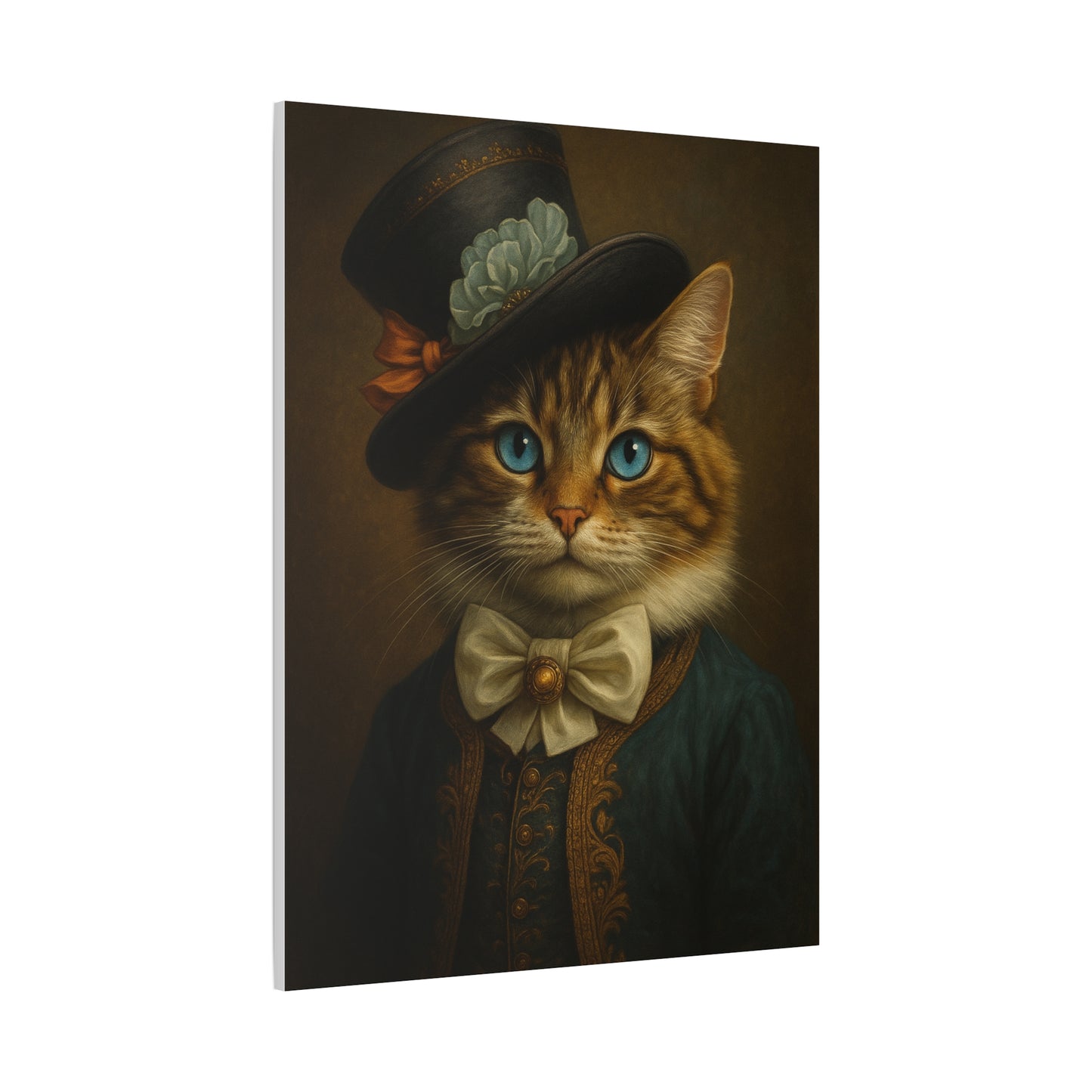 Canvas Wall Art, Whimsical Cat in Fancy Attire, Stretched Matte Canvas Print, Home Decor, Cat Lover Gift, Animal Artwork, Unique