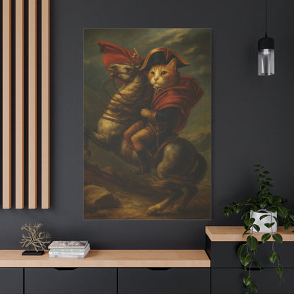 Cat Napoleon Crossing the Alps Decor, Whimsical Home Wall Art, Stretched Matte Canvas, 1 25 Inch, Cat Lover Gift, Funny Animal