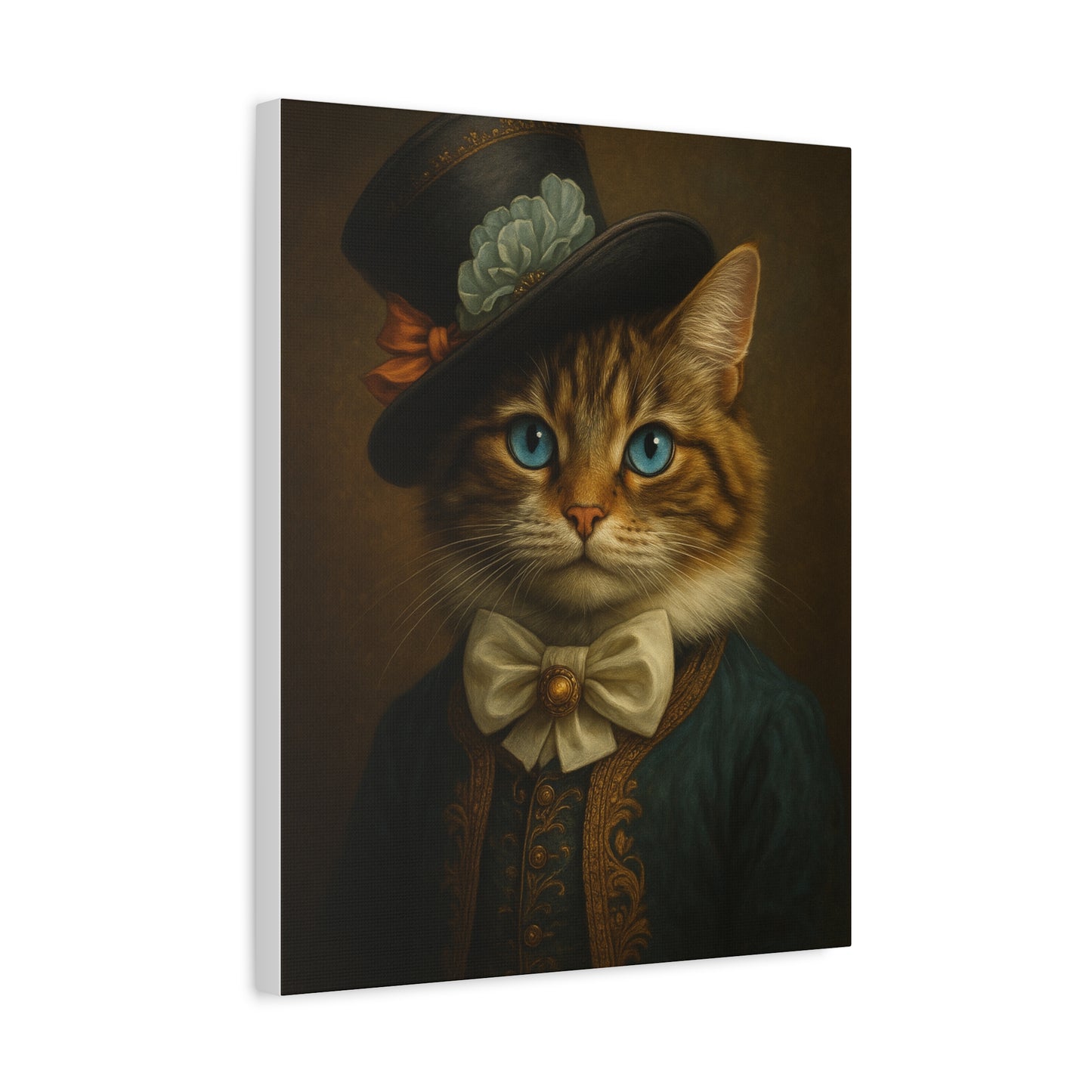 Canvas Wall Art, Whimsical Cat in Fancy Attire, Stretched Matte Canvas Print, Home Decor, Cat Lover Gift, Animal Artwork, Unique