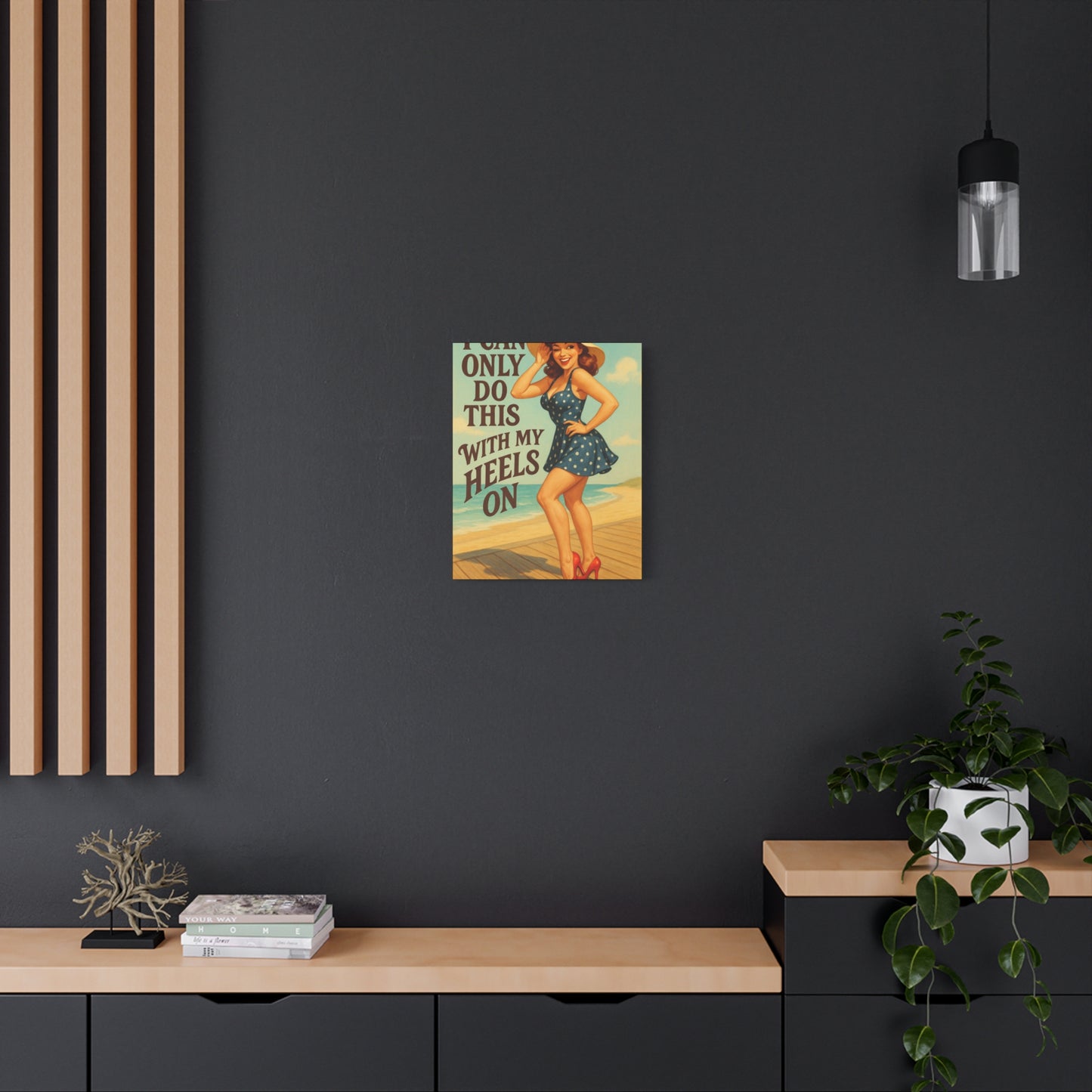 Canvas Print, Pin Up Girl Beach Art, I Can Only Do This with My Heels On, Wall Decor, Home Decor, Gift for Her, Funny Art, Humorous Art