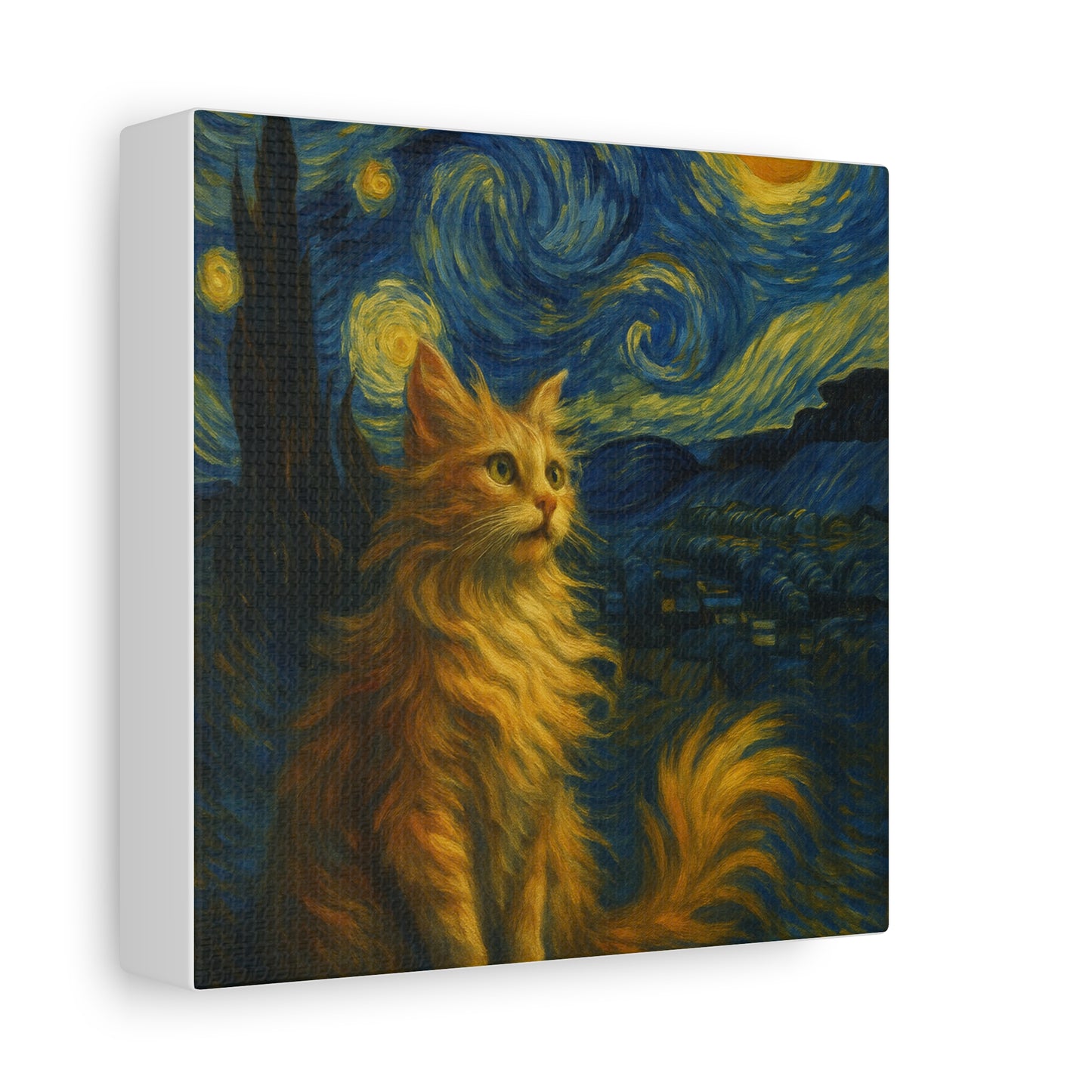 Canvas Print, Cat in Starry Night, Funny Cats, Colourful Vibrant, Matte Wall Art, Stretched Canvas, Home Decor, Gift for Cat Lovers