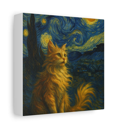 Canvas Print, Cat in Starry Night, Funny Cats, Colourful Vibrant, Matte Wall Art, Stretched Canvas, Home Decor, Gift for Cat Lovers