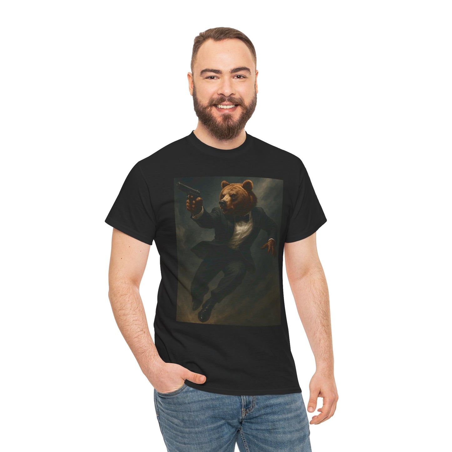 Spy Bear Graphic Tee, Unisex Heavy Cotton Shirt, Cool Casual Wear, Unique Gift for Animal Lovers, Perfect for Parties