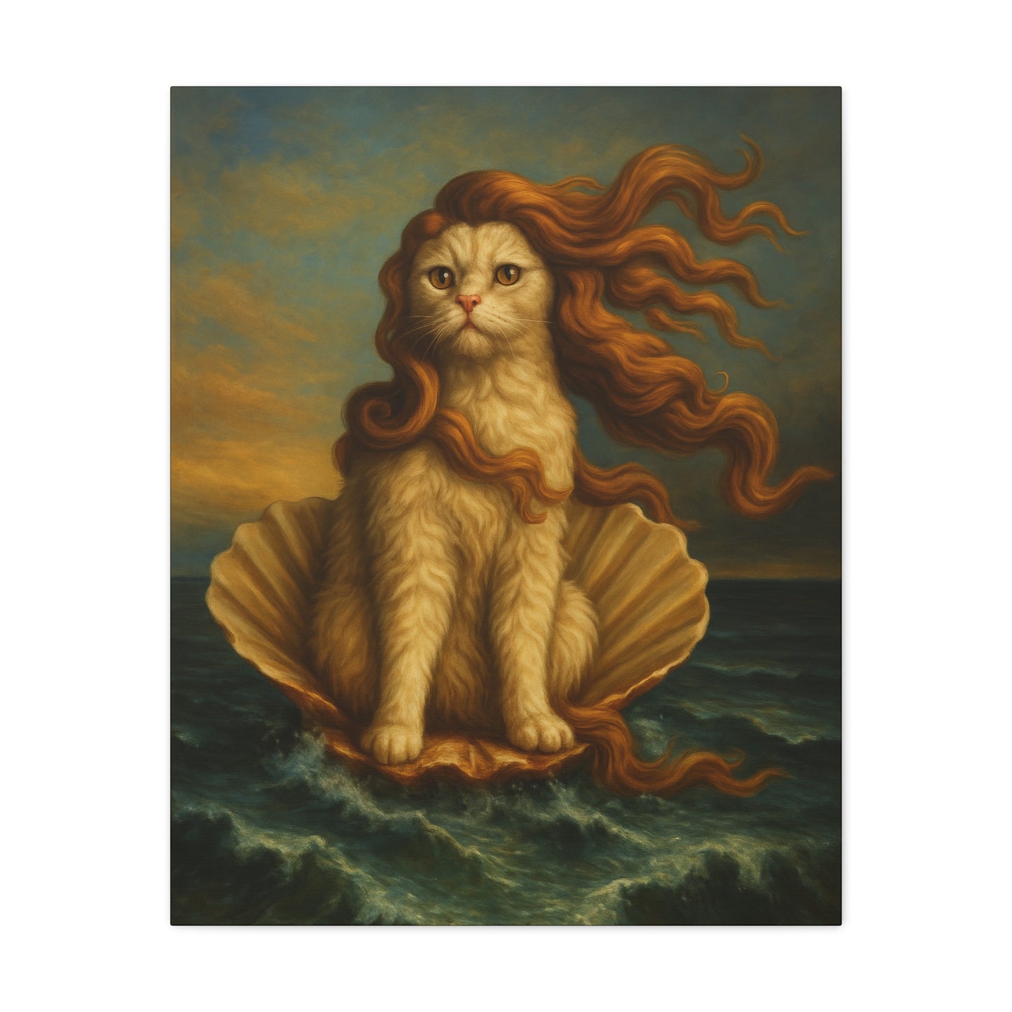 Venus Whimsical Cat Print, Feline Decor, Pet Lover Gift - Stretched Matte Canvas 1 25", Home Decor, Cat Wall Decor