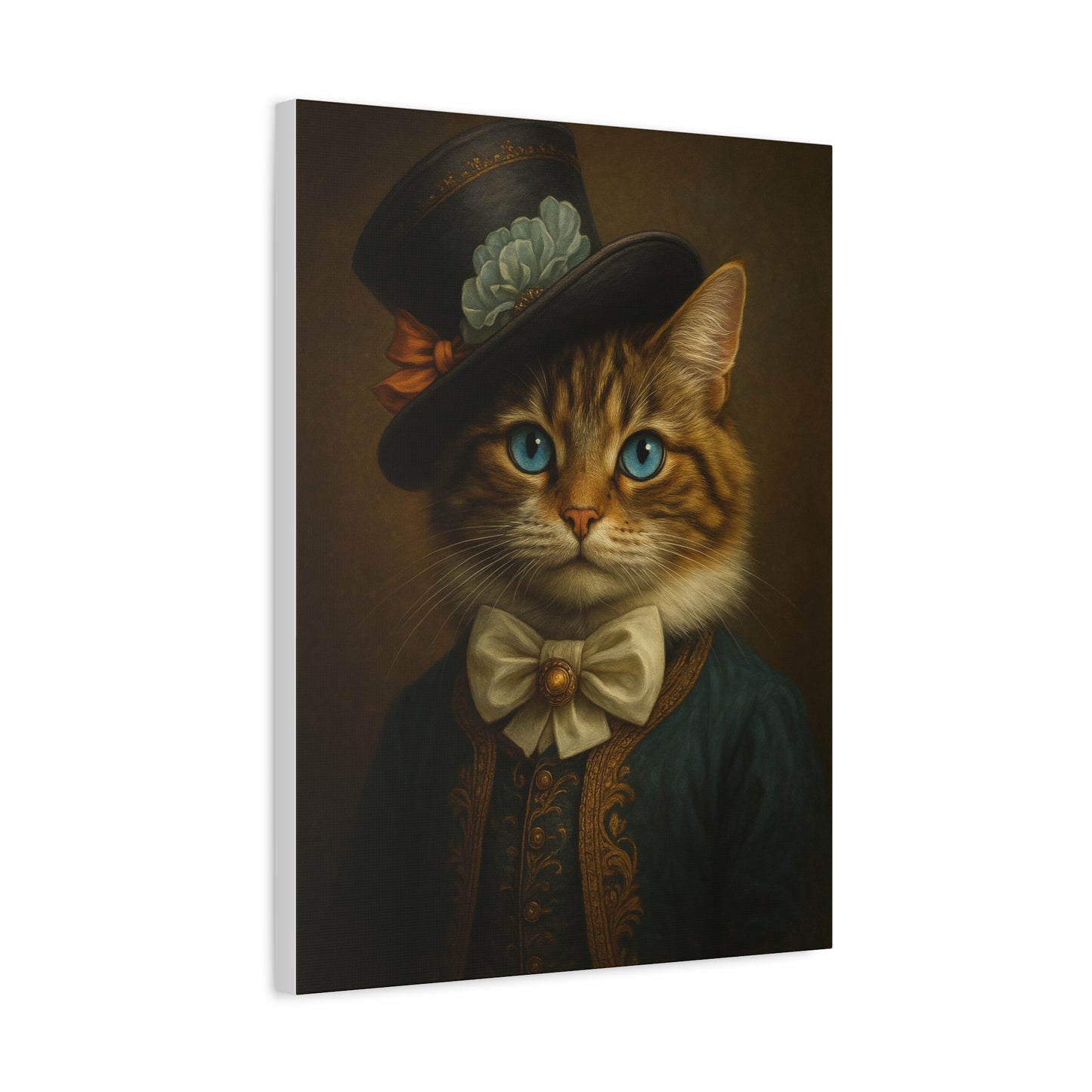 Canvas Wall Art, Whimsical Cat in Fancy Attire, Stretched Matte Canvas Print, Home Decor, Cat Lover Gift, Animal Artwork, Unique
