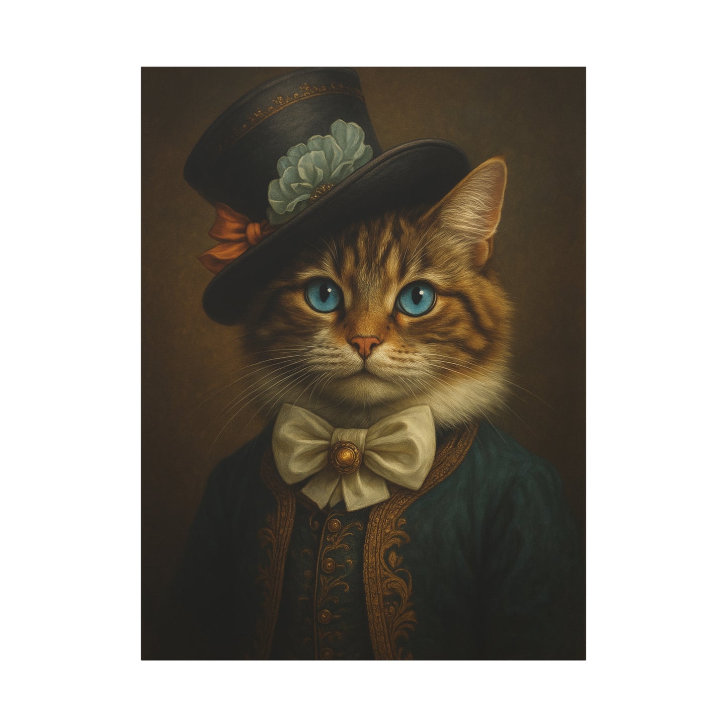 Canvas Wall Art, Whimsical Cat in Fancy Attire, Stretched Matte Canvas Print, Home Decor, Cat Lover Gift, Animal Artwork, Unique