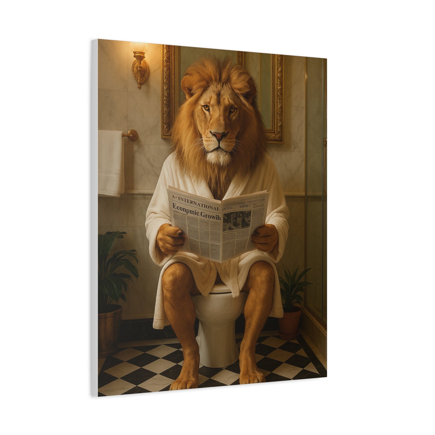 Whimsical Lion Canvas Art, Funny Home Decor, Gift for Animal Lovers, Unique Wall Art, Bathroom Wall Decor, Housewarming Gift