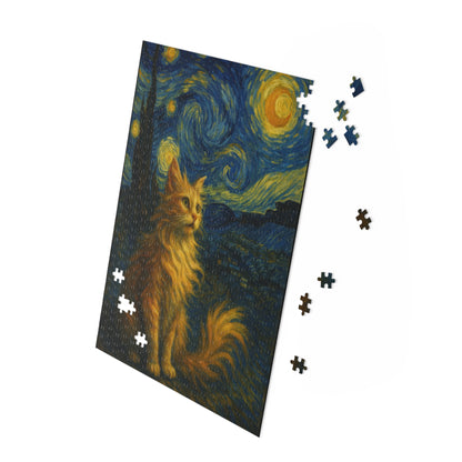 Starry Night Cat Jigsaw Puzzle — Van Gogh Style (120/252/500 Piece) - US SHIPPING
