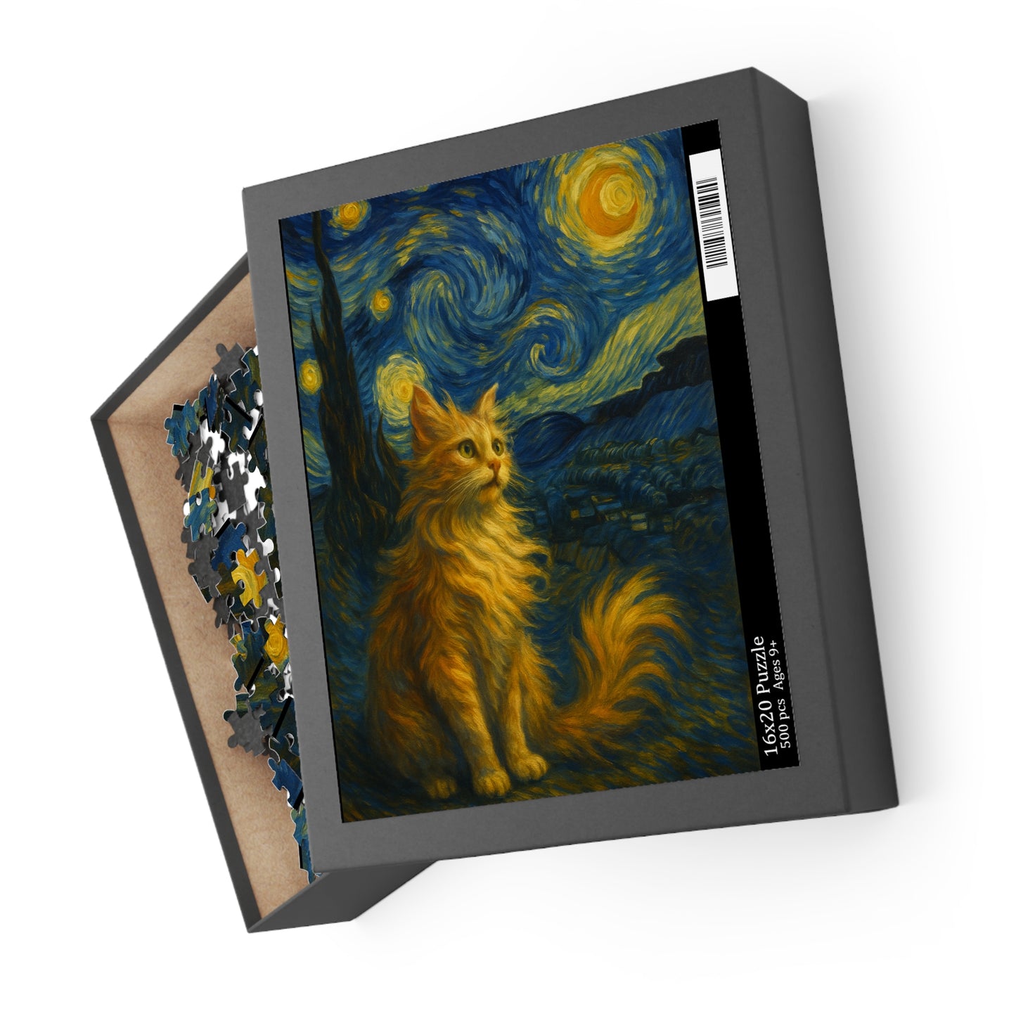 Starry Night Cat Jigsaw Puzzle — Van Gogh Style (120/252/500 Piece) - US SHIPPING