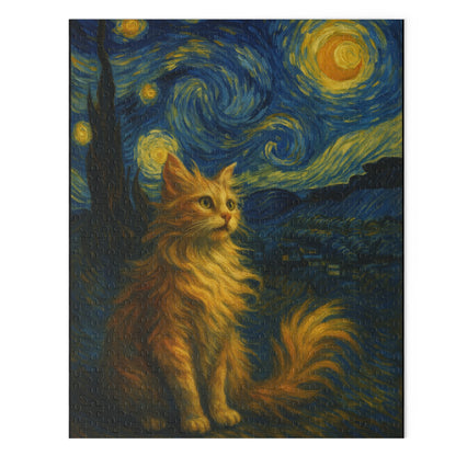 Starry Night Cat Jigsaw Puzzle — Van Gogh Style (120/252/500 Piece) - US SHIPPING