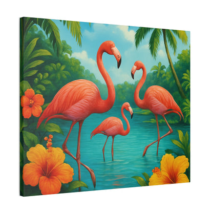 Canvas Wall Art, Tropical Flamingo Scene, Vibrant Nature Decor, Perfect for Living Room, Beach House, Birthday Gift