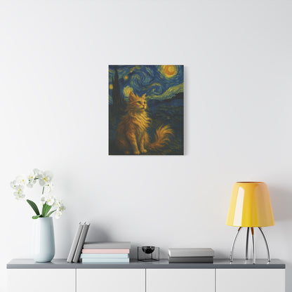 Canvas Print, Cat in Starry Night, Funny Cats, Colourful Vibrant, Matte Wall Art, Stretched Canvas, Home Decor, Gift for Cat Lovers