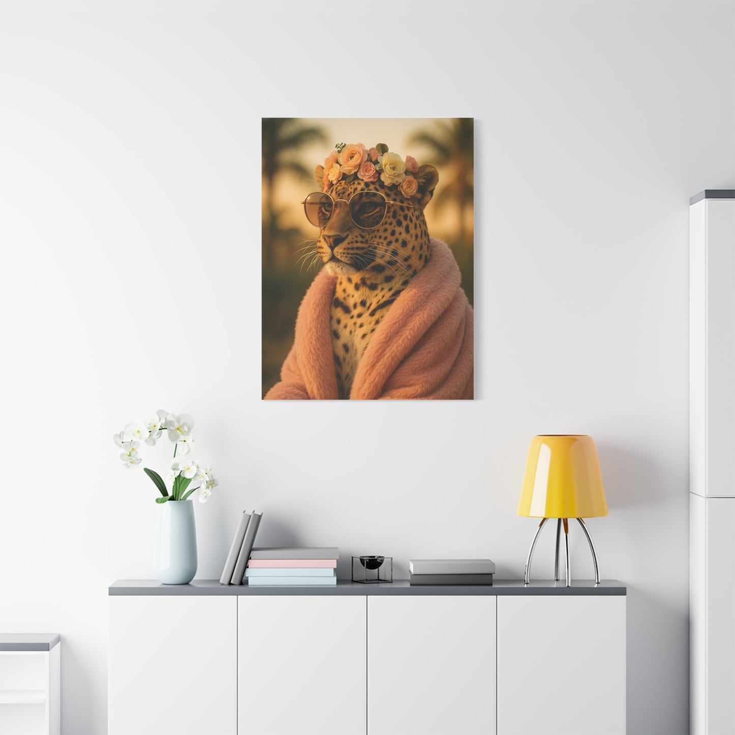 Canvas Print, Leopard Artwork, Whimsical Wall Decor, Home Decor Gift, Animal Lover Gift, Floral Leopard Painting, 1 25 inch Canvas Print