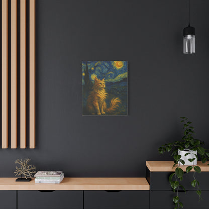 Canvas Print, Cat in Starry Night, Funny Cats, Colourful Vibrant, Matte Wall Art, Stretched Canvas, Home Decor, Gift for Cat Lovers
