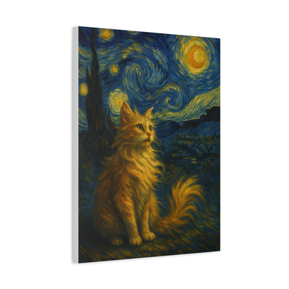 Canvas Print, Cat in Starry Night, Funny Cats, Colourful Vibrant, Matte Wall Art, Stretched Canvas, Home Decor, Gift for Cat Lovers