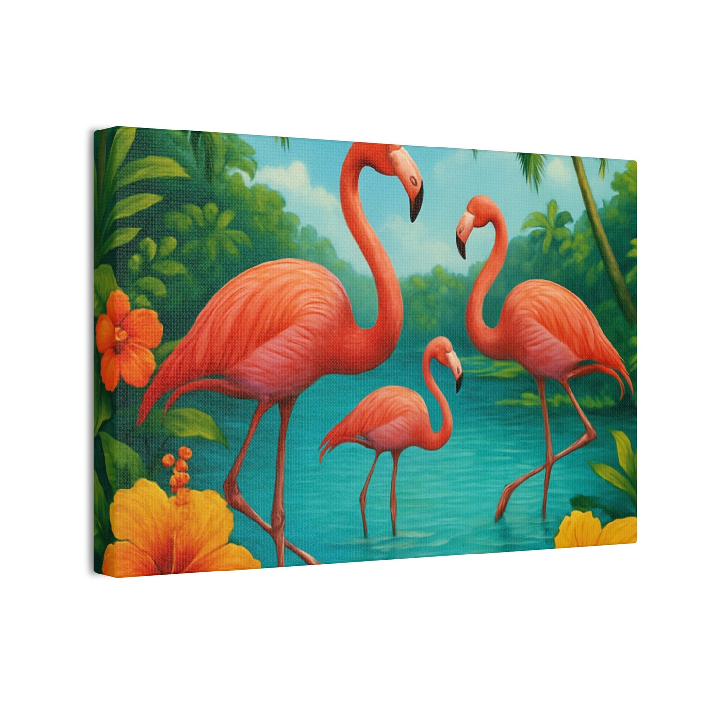 Canvas Wall Art, Tropical Flamingo Scene, Vibrant Nature Decor, Perfect for Living Room, Beach House, Birthday Gift