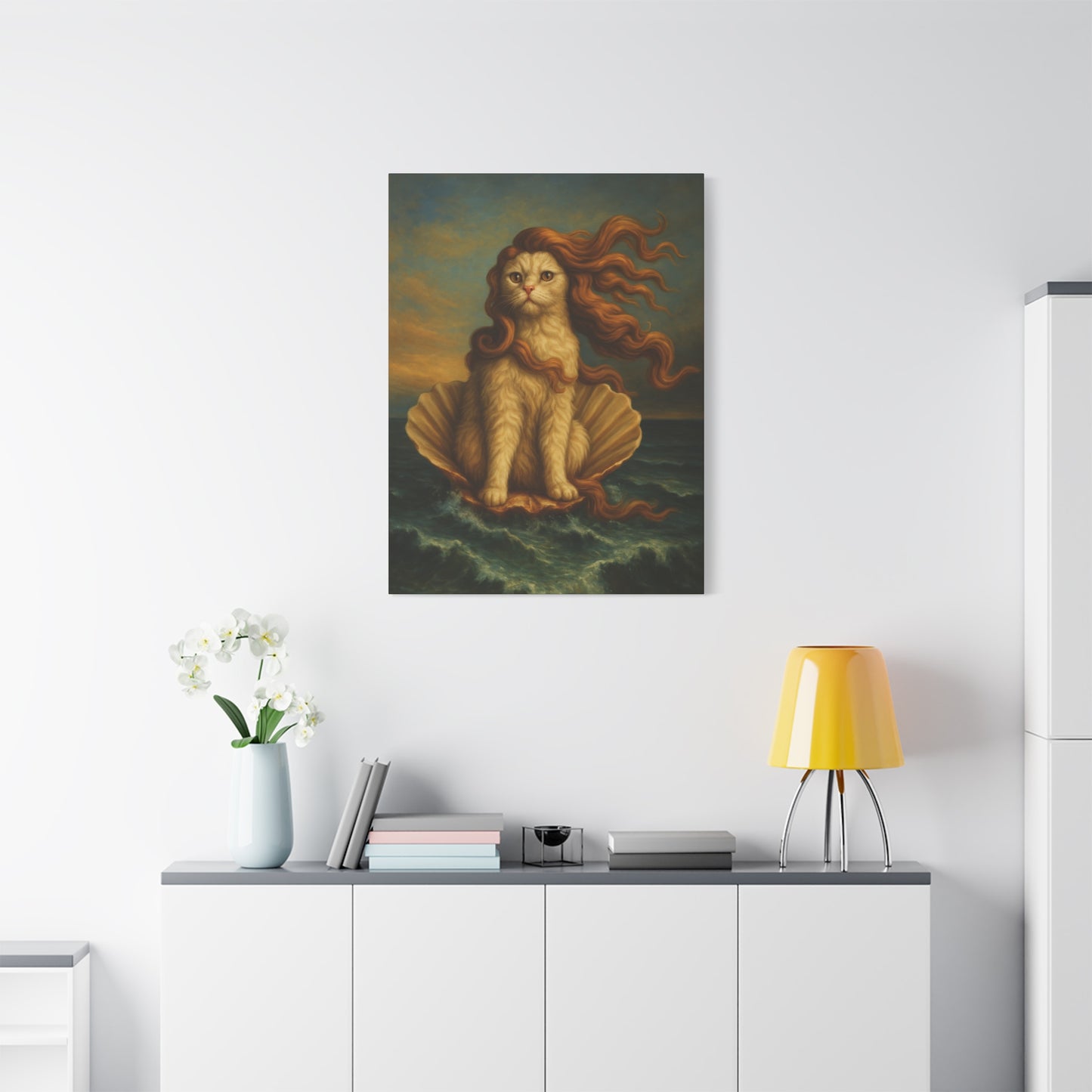Venus Whimsical Cat Print, Feline Decor, Pet Lover Gift - Stretched Matte Canvas 1 25", Home Decor, Cat Wall Decor