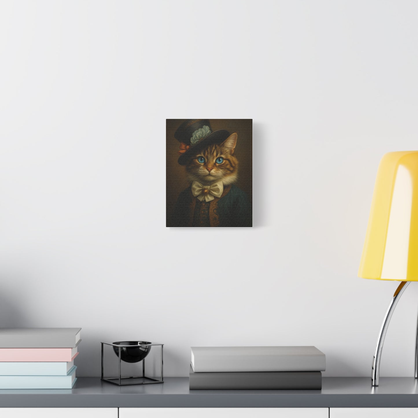 Canvas Wall Art, Whimsical Cat in Fancy Attire, Stretched Matte Canvas Print, Home Decor, Cat Lover Gift, Animal Artwork, Unique