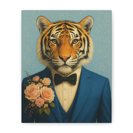 Canvas Art, Tiger Wedding Portrait, Colorful Whimsical Print, Matte Stretched 1 25" Decor
