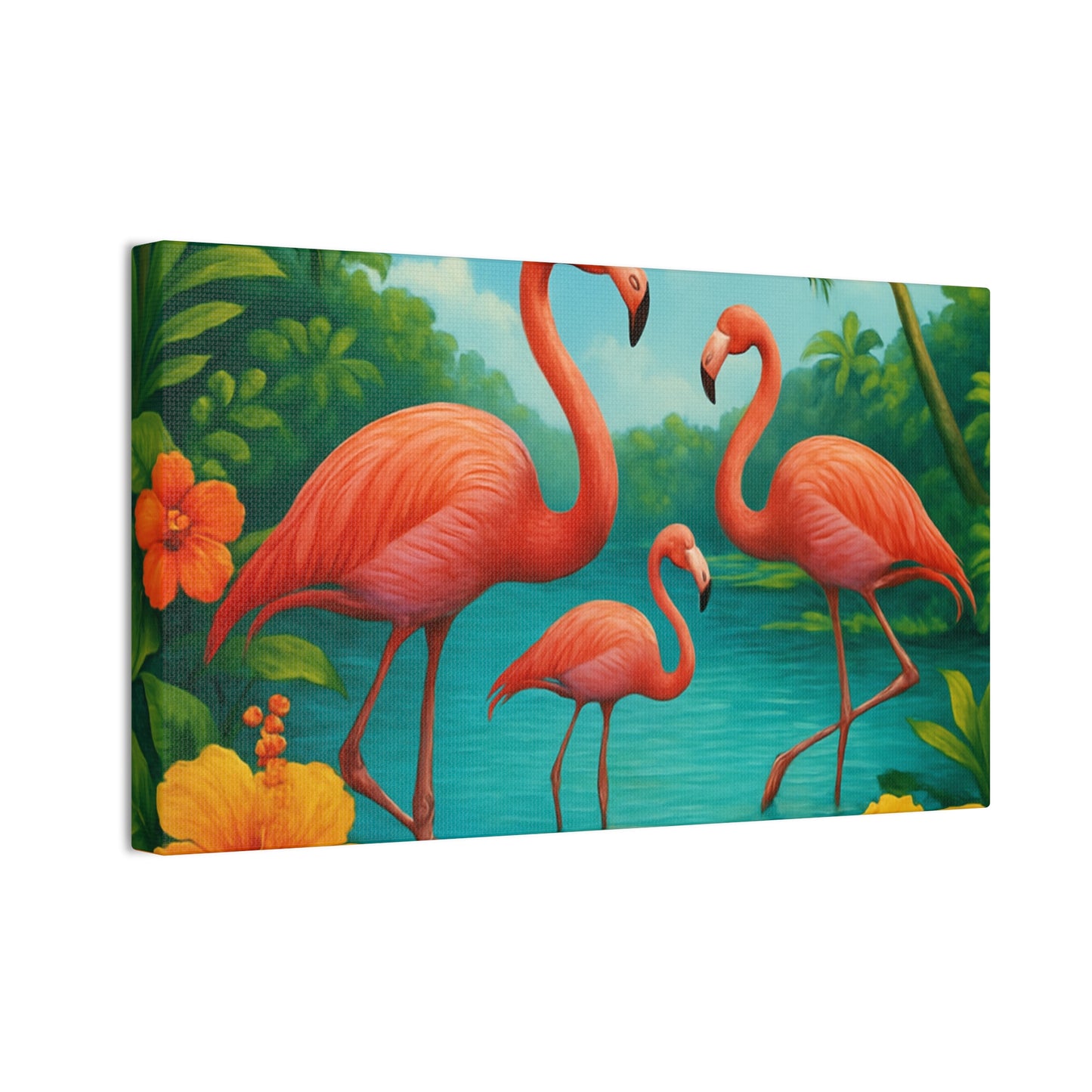Canvas Wall Art, Tropical Flamingo Scene, Vibrant Nature Decor, Perfect for Living Room, Beach House, Birthday Gift