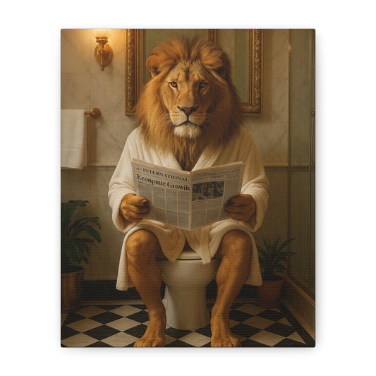 Whimsical Lion Canvas Art, Funny Home Decor, Gift for Animal Lovers, Unique Wall Art, Bathroom Wall Decor, Housewarming Gift
