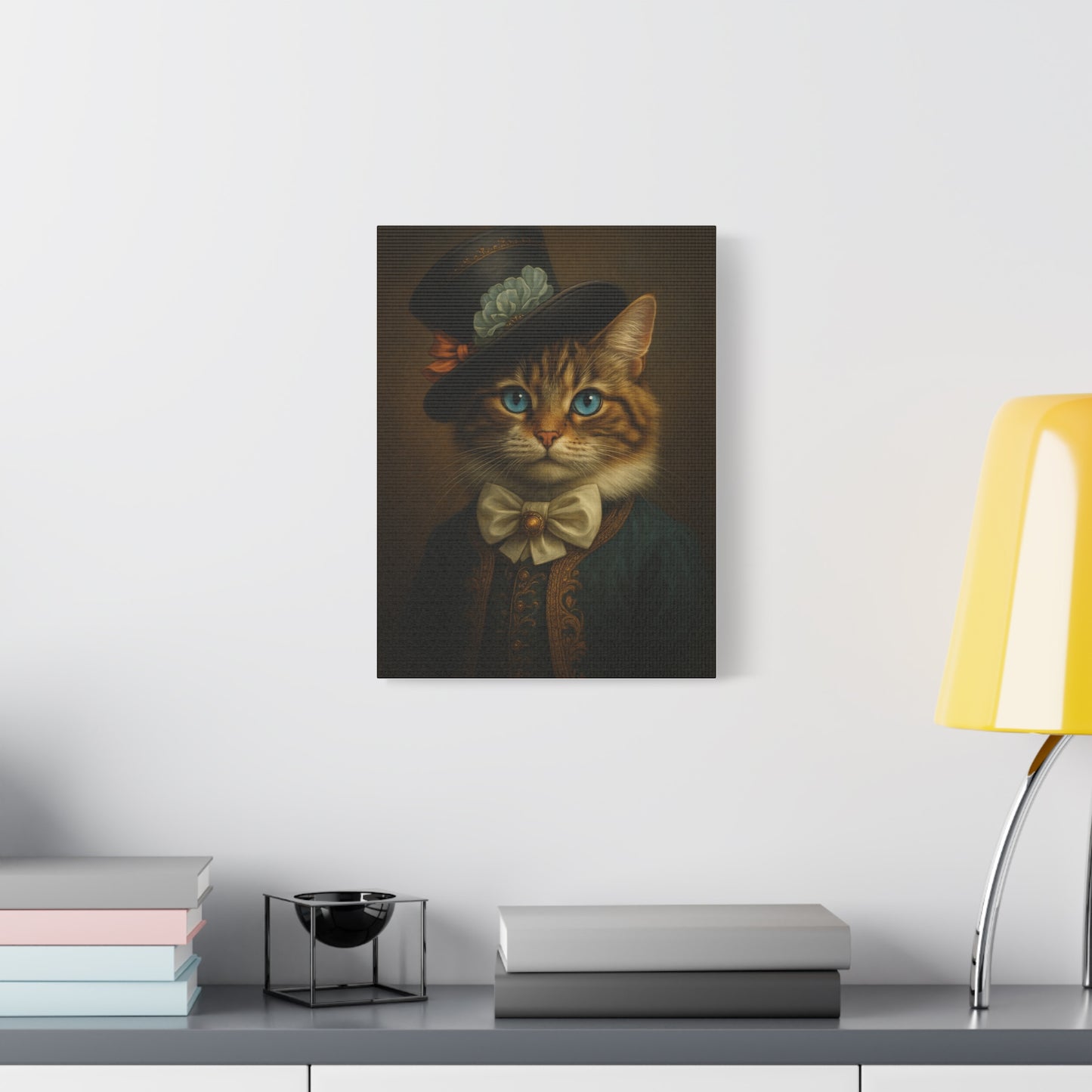 Canvas Wall Art, Whimsical Cat in Fancy Attire, Stretched Matte Canvas Print, Home Decor, Cat Lover Gift, Animal Artwork, Unique