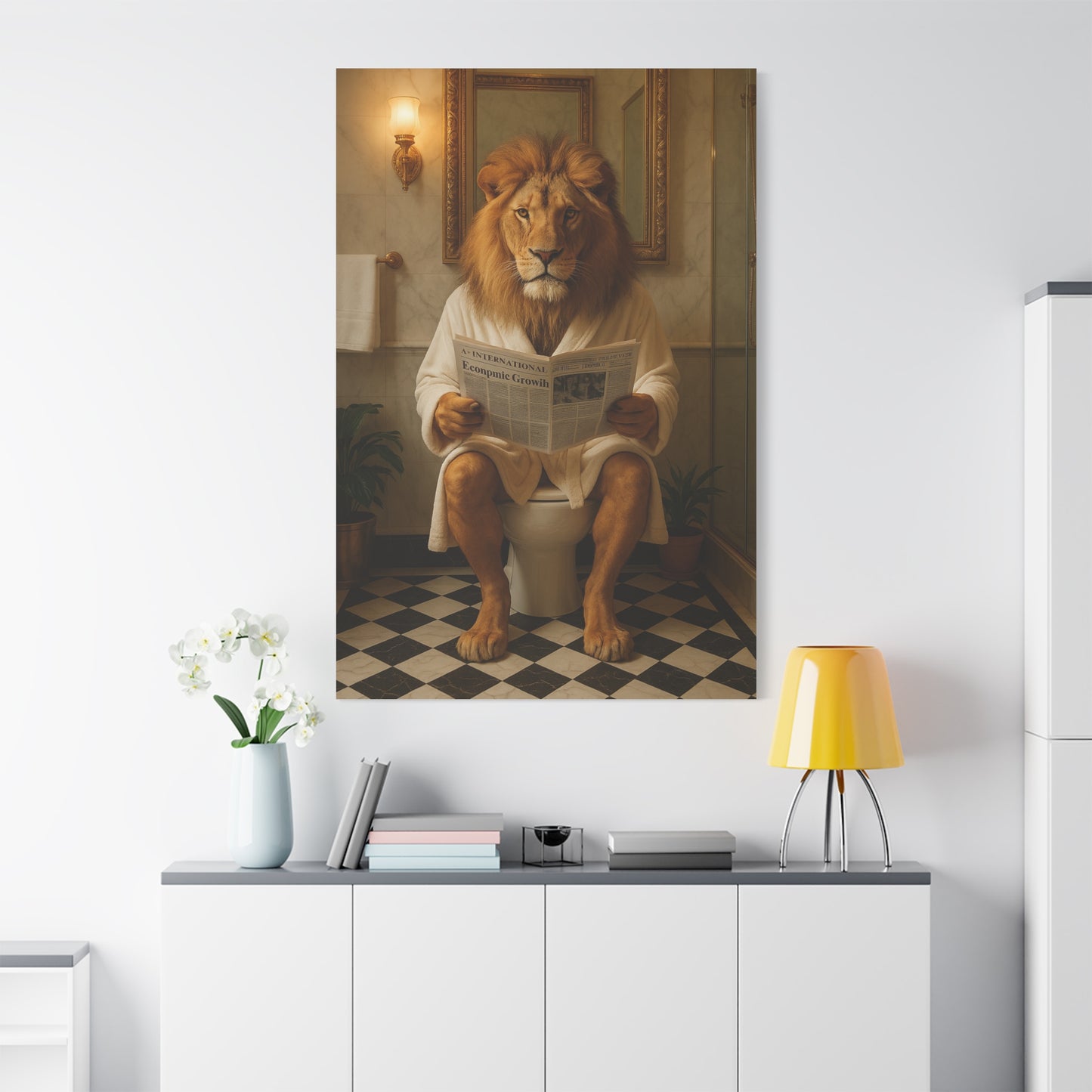 Whimsical Lion Canvas Art, Funny Home Decor, Gift for Animal Lovers, Unique Wall Art, Bathroom Wall Decor, Housewarming Gift