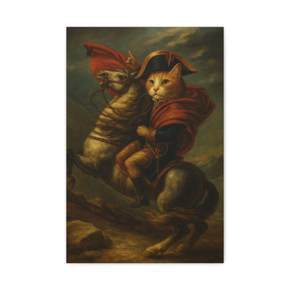 Cat Napoleon Crossing the Alps Decor, Whimsical Home Wall Art, Stretched Matte Canvas, 1 25 Inch, Cat Lover Gift, Funny Animal