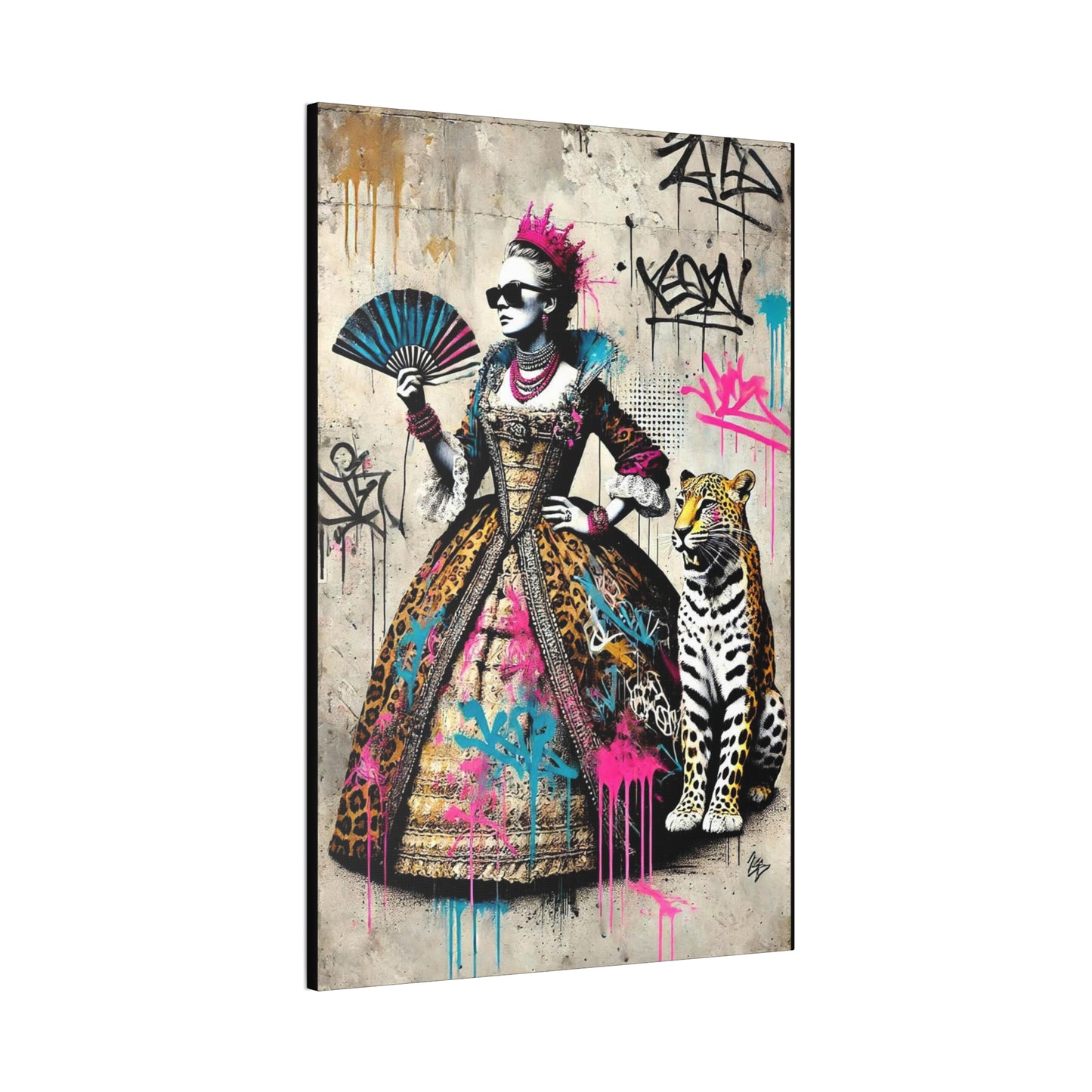 Canvas Print, Street Art Wall Decor, Graffiti Home Art, Queen with Fan, Leopard, Bohemian Decor, Urban Art Poster