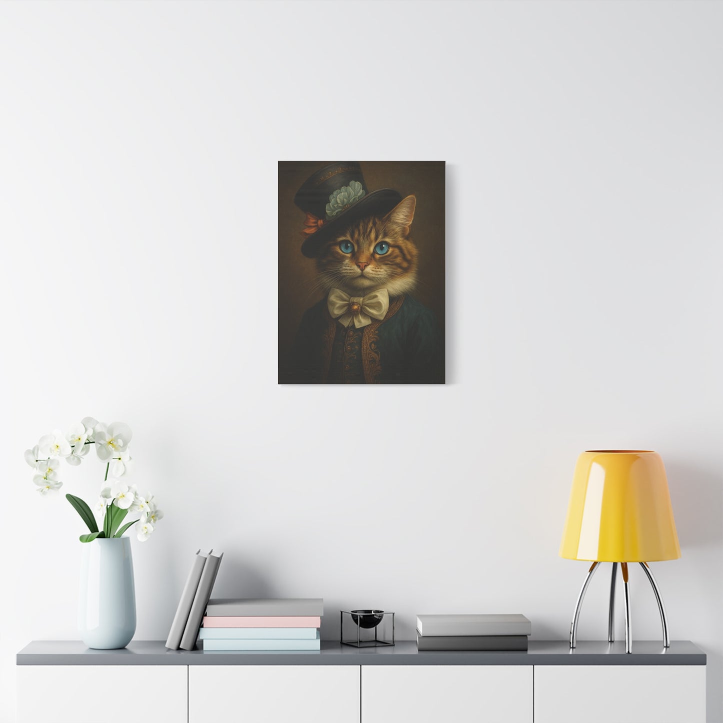 Canvas Wall Art, Whimsical Cat in Fancy Attire, Stretched Matte Canvas Print, Home Decor, Cat Lover Gift, Animal Artwork, Unique