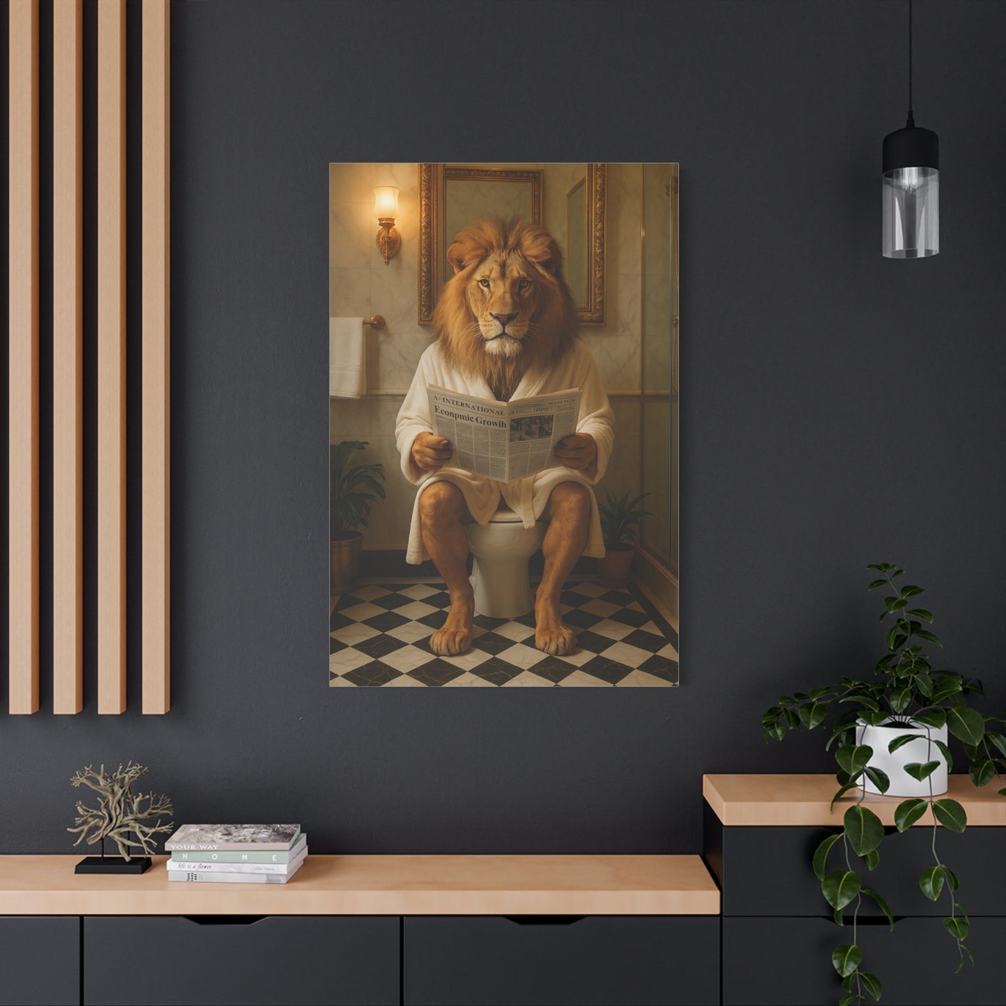 Whimsical Lion Canvas Art, Funny Home Decor, Gift for Animal Lovers, Unique Wall Art, Bathroom Wall Decor, Housewarming Gift