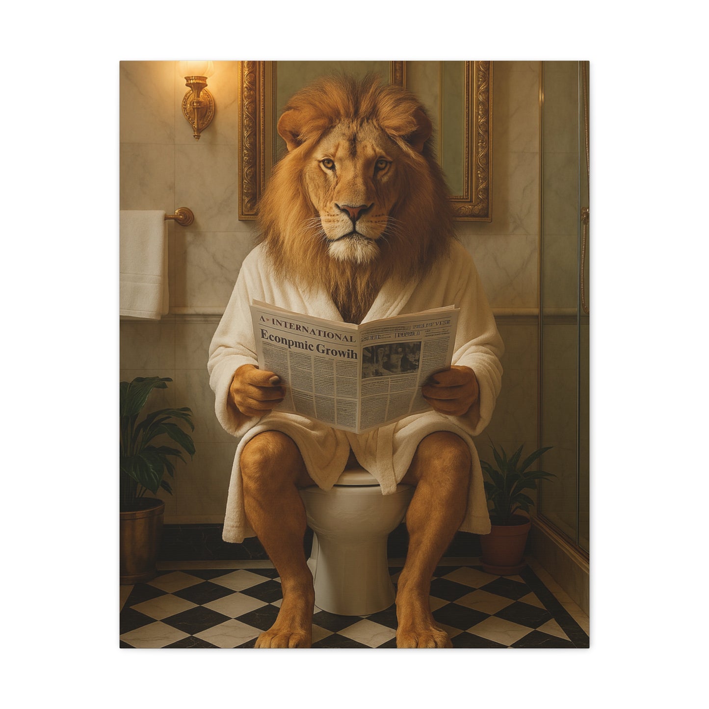 Whimsical Lion Canvas Art, Funny Home Decor, Gift for Animal Lovers, Unique Wall Art, Bathroom Wall Decor, Housewarming Gift