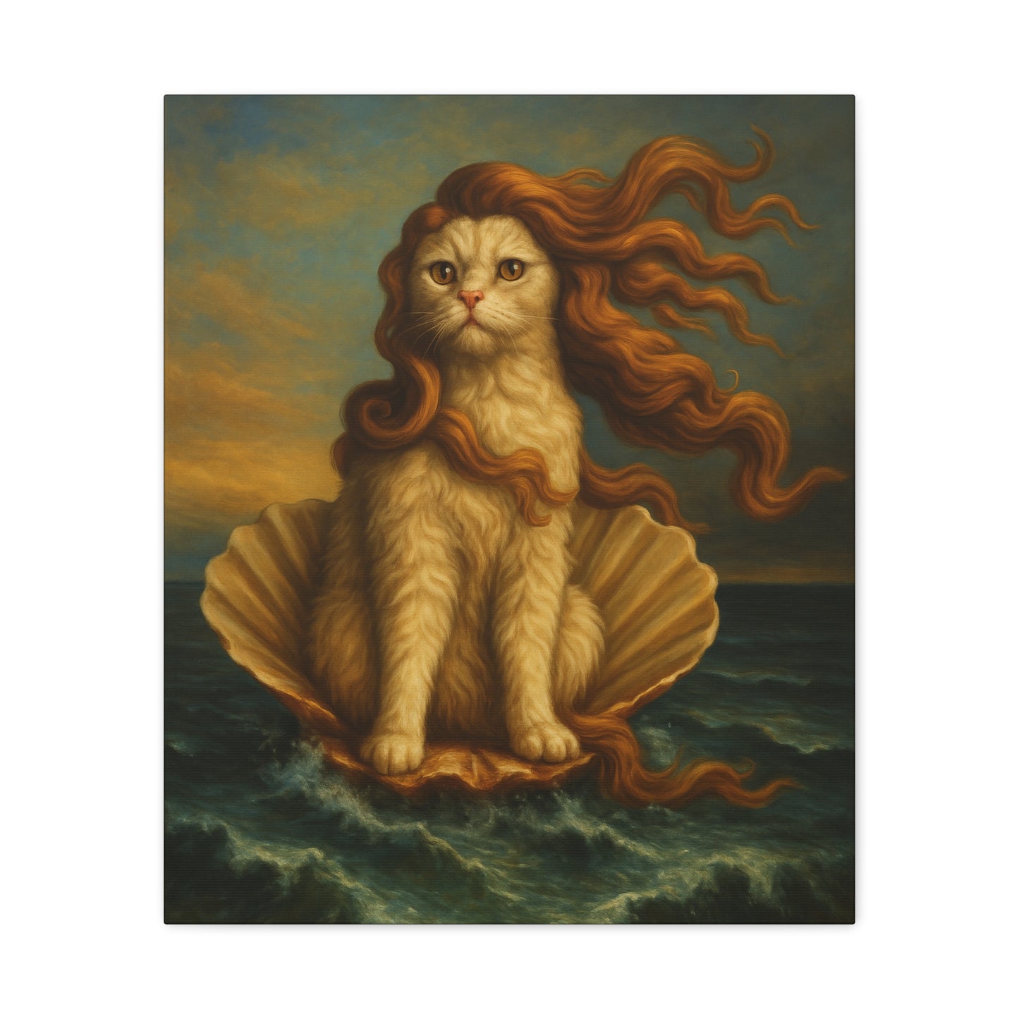 Venus Whimsical Cat Print, Feline Decor, Pet Lover Gift - Stretched Matte Canvas 1 25", Home Decor, Cat Wall Decor