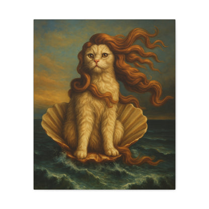 Venus Whimsical Cat Print, Feline Decor, Pet Lover Gift - Stretched Matte Canvas 1 25", Home Decor, Cat Wall Decor