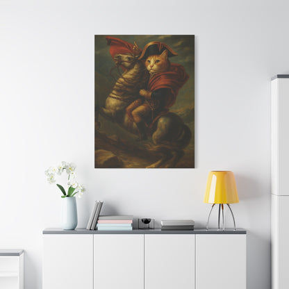 Cat Napoleon Crossing the Alps Decor, Whimsical Home Wall Art, Stretched Matte Canvas, 1 25 Inch, Cat Lover Gift, Funny Animal