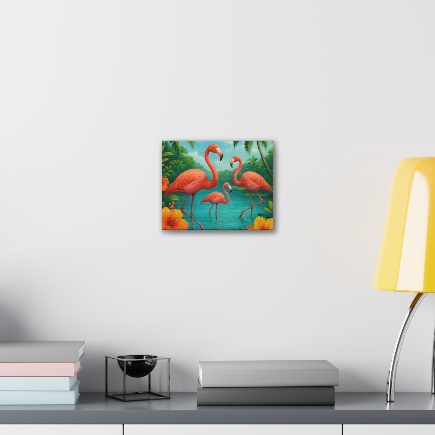 Canvas Wall Art, Tropical Flamingo Scene, Vibrant Nature Decor, Perfect for Living Room, Beach House, Birthday Gift