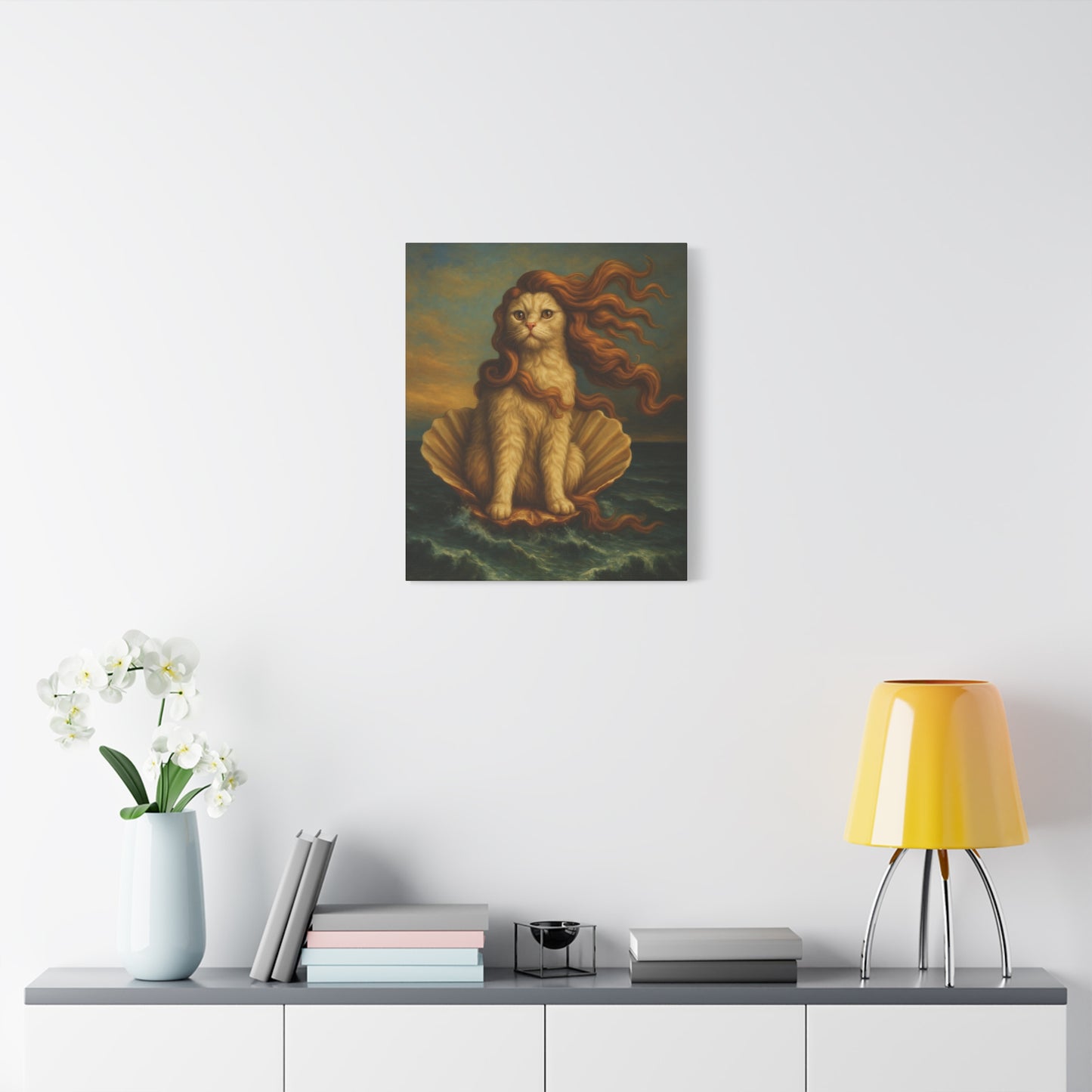 Venus Whimsical Cat Print, Feline Decor, Pet Lover Gift - Stretched Matte Canvas 1 25", Home Decor, Cat Wall Decor