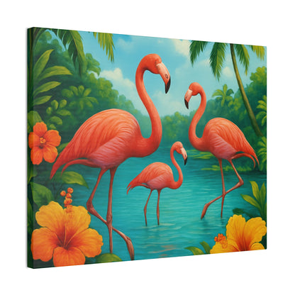 Canvas Wall Art, Tropical Flamingo Scene, Vibrant Nature Decor, Perfect for Living Room, Beach House, Birthday Gift