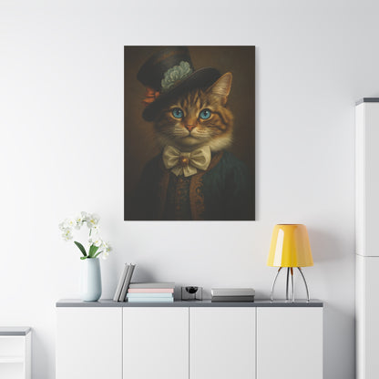 Canvas Wall Art, Whimsical Cat in Fancy Attire, Stretched Matte Canvas Print, Home Decor, Cat Lover Gift, Animal Artwork, Unique