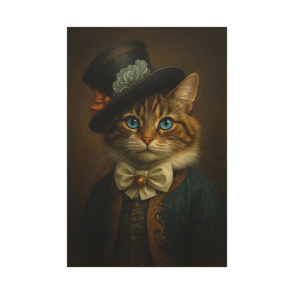 Canvas Wall Art, Whimsical Cat in Fancy Attire, Stretched Matte Canvas Print, Home Decor, Cat Lover Gift, Animal Artwork, Unique