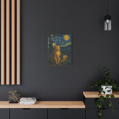 Canvas Print, Cat in Starry Night, Funny Cats, Colourful Vibrant, Matte Wall Art, Stretched Canvas, Home Decor, Gift for Cat Lovers