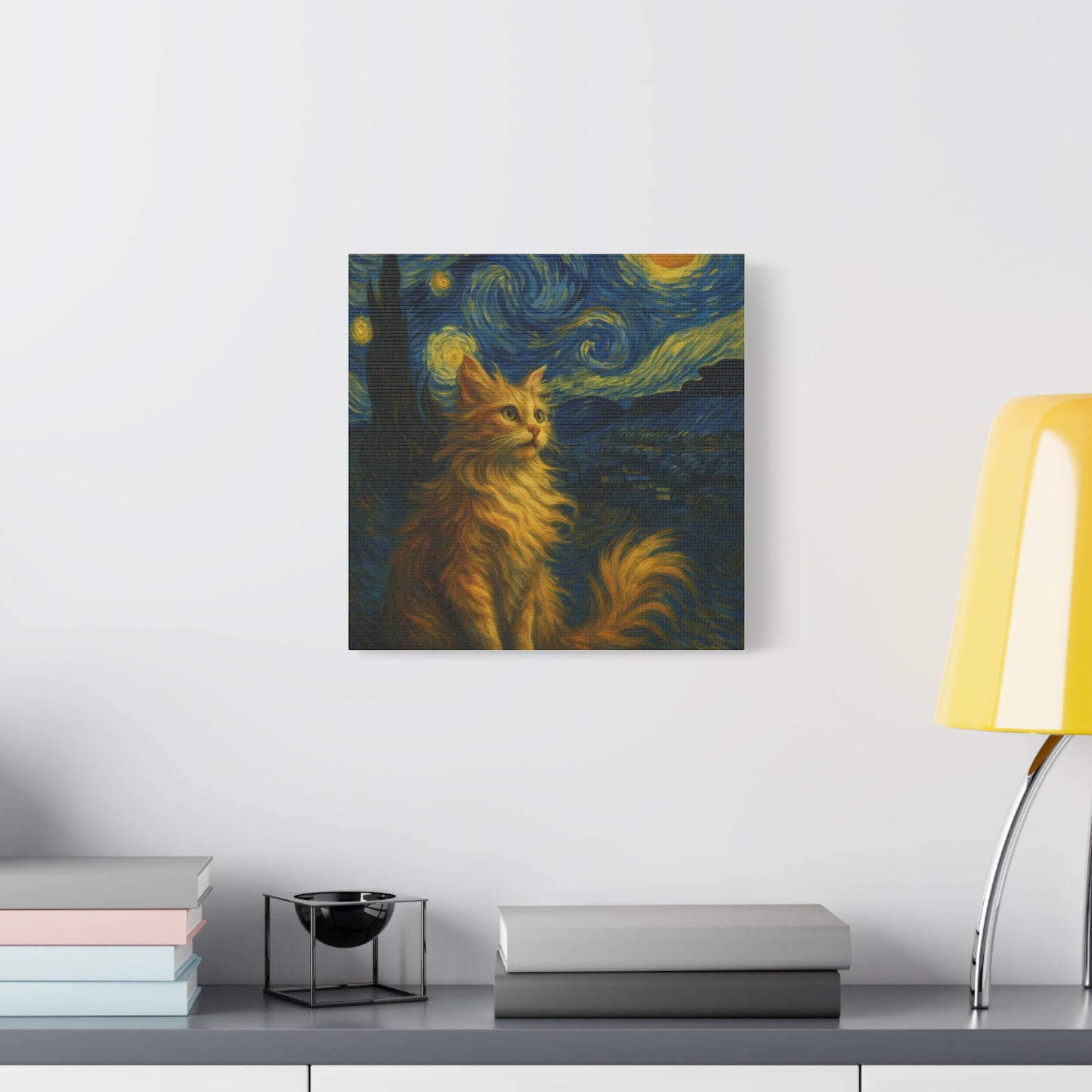 Canvas Print, Cat in Starry Night, Funny Cats, Colourful Vibrant, Matte Wall Art, Stretched Canvas, Home Decor, Gift for Cat Lovers