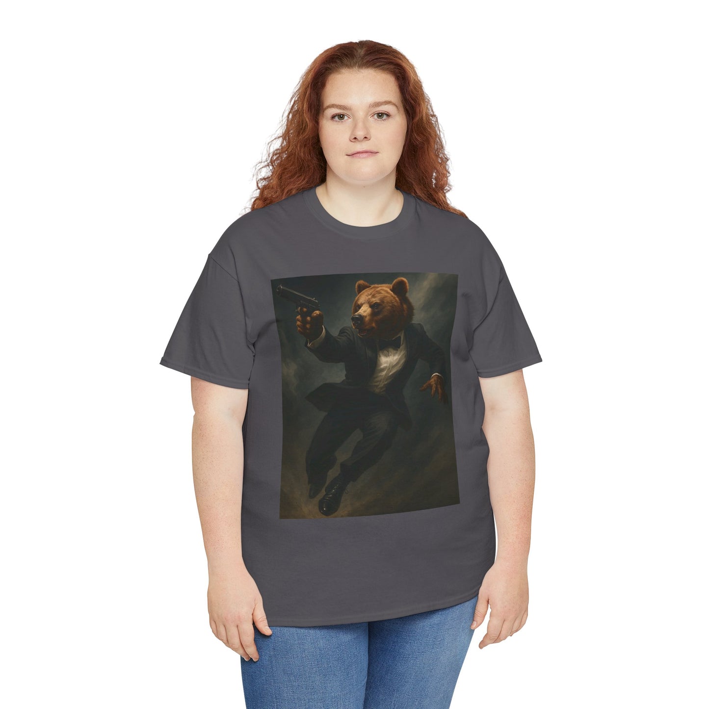 Spy Bear Graphic Tee, Unisex Heavy Cotton Shirt, Cool Casual Wear, Unique Gift for Animal Lovers, Perfect for Parties