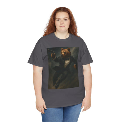 Spy Bear Graphic Tee, Unisex Heavy Cotton Shirt, Cool Casual Wear, Unique Gift for Animal Lovers, Perfect for Parties