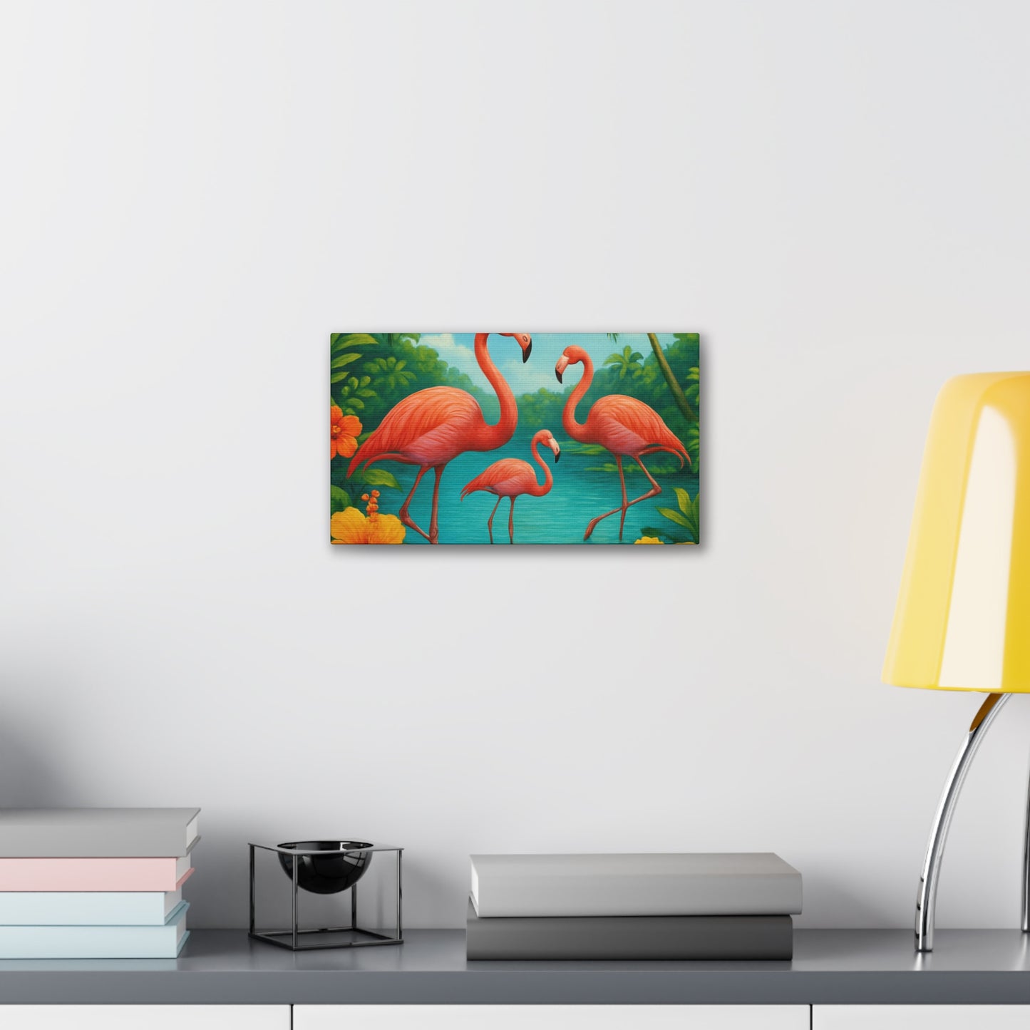 Canvas Wall Art, Tropical Flamingo Scene, Vibrant Nature Decor, Perfect for Living Room, Beach House, Birthday Gift